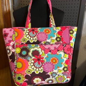 Yarnology Pink and Brown Floral Yarn Tote Bag